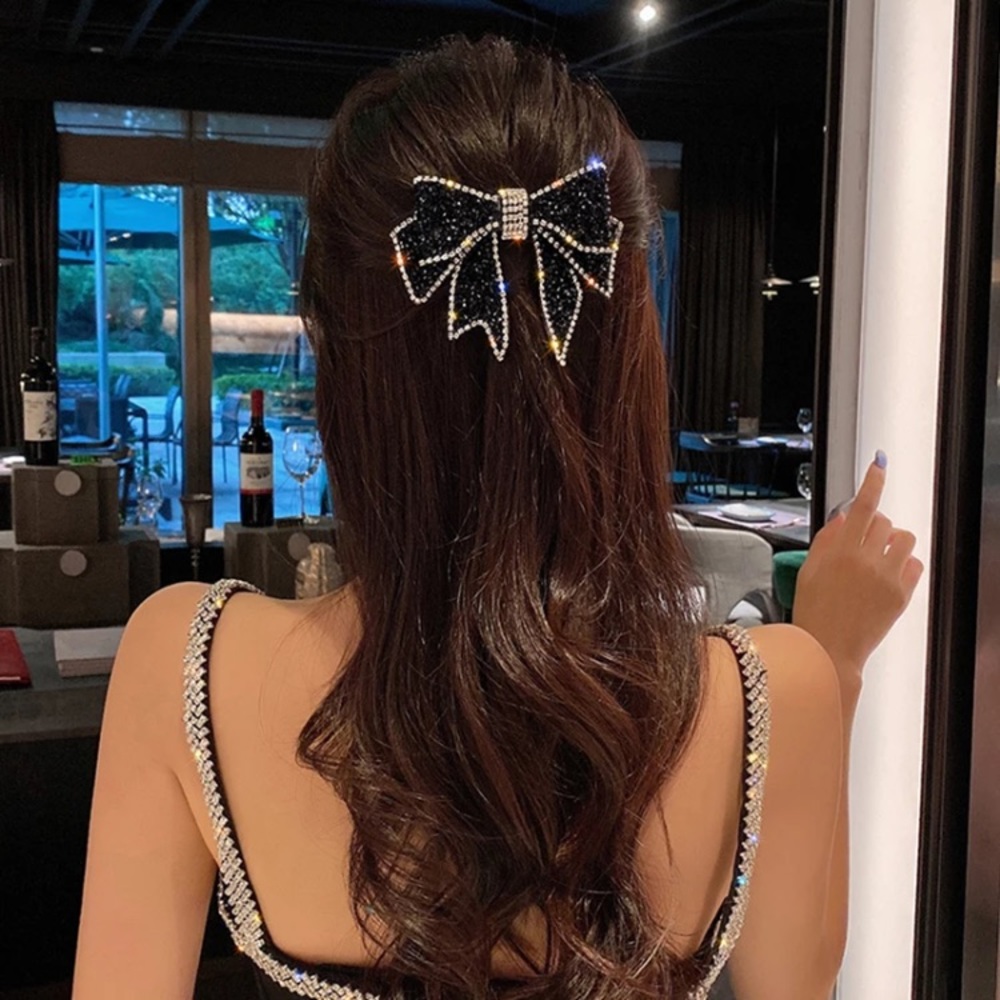 Black Bowknot Crystal Rhinestone Hair clip - Picture 3 of 6
